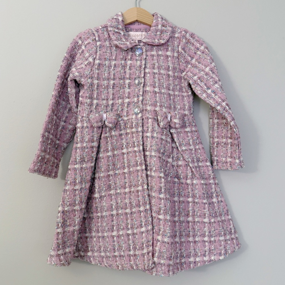 Girls Pink Tweed Winter Coat Dressy Long Wool Blend Jacket Size 4T